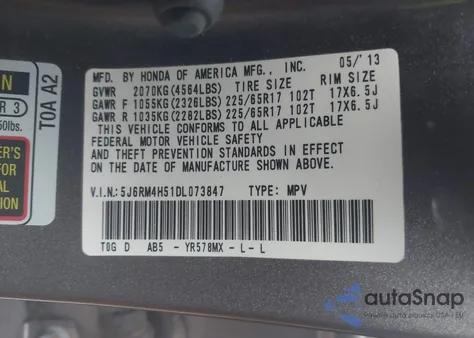 2013 Honda Cr-V Ex from USA, damaged, VIN 5J6RM4H51DL073847